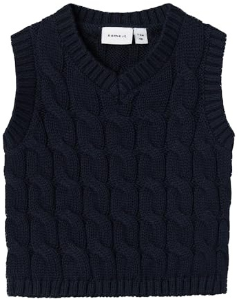NAME IT Baby pojkar Nbmremon stickad slipover stickad väst, Mörk safir, 50 cm