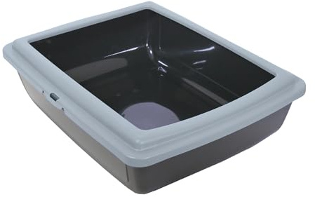 Rosewood Eco Line Plastic Cat Litter Tray with Rim, Anti-Spillage, Detachable Rim, Easy Clean - Ice Blue/Black