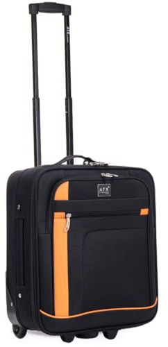 ATX Luggage 45x36x20cm EasyJet | 2 Wheels Under Seat Carry-Ons | Soft Shell Lightweight Cabin Bag | Built-in Combination Lock| Black/Orange | 29 Liter