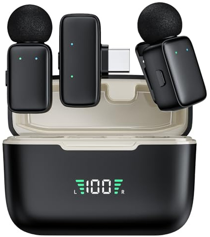HITOZON Mini Microfono Lavalier wireless per iPhone e Android, microfono a clip con cancellazione/Voice change per registrazione video,Tiktok, Youtube, Vlogging,Trasmissioni dal Vivo,Interviste