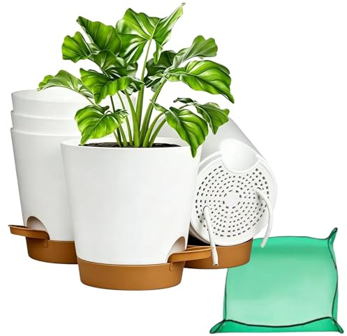 CNKHDZ 6 pack Självvattnande blomkruka 2.7cm+ hopfällbar planteringskruka, plastblomkruka med bevattningssystem, kruka för inomhus- och balkongväxter Vit