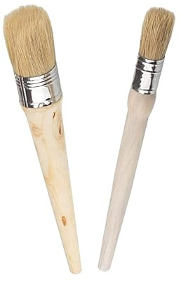 Chalk Paint,2 Pcs Wax Brush Set Natural Bristle Round Wax Paint Brushes Wooden Brush for Painting and Varnishes Ideal for Furniture Renovation and DIY Projects