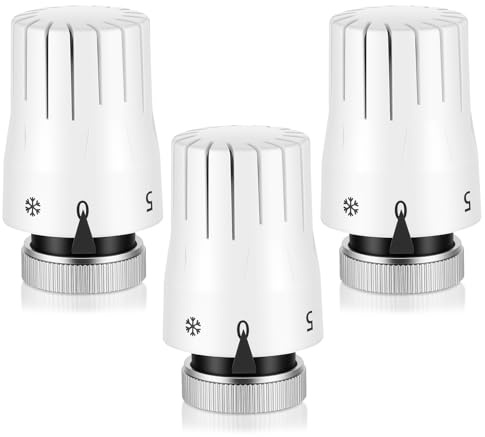 JIZZU 3 stycken radiatortermostat termostat huvud M30 x 1,5, uppdaterat | Radiatorventil med frostskydd, 1–5 justeringsfunktioner, termostatventil radiator reservhuvud för kontor hem badrum