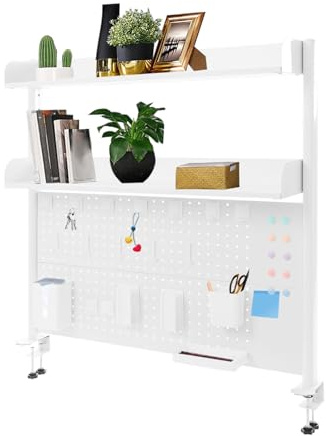 MIUKYUI Estantería de escritorio con pinza y tablón de anuncios, para ahorrar espacio, altura ajustable, organizador de escritorio moderno para ordenar (100 x 95 x 12,5 - blanco)