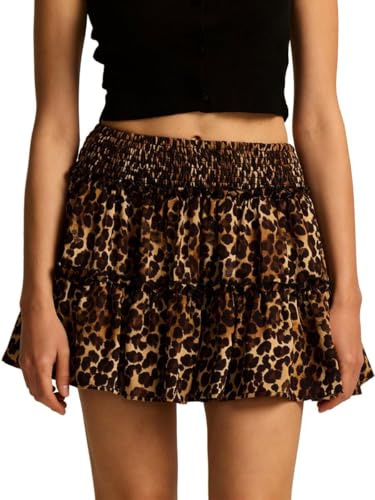 Minetom Mini Jupe Femme Sexy Short Jupes À Volants Taille Haute Skirt Plissée Courte avec Doublure De Shorts A Léopard XL