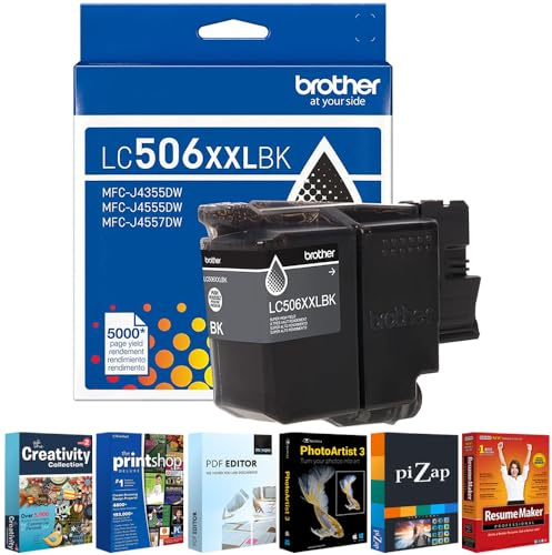 Brother Genuine LC506XXLBKS Super High Yield Black Ink Cartridge for MFC-J4355DW, MFC-J4555DW, MFC-J6560DW, MFC-J6960DW, MFC-J6975DW with Tech Smart USA Printer Essentials Download Card for PC