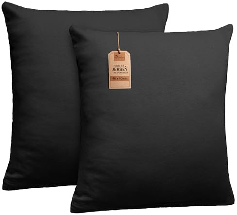NatureMark 2er Set Jersey Kissenbezüge – Elastisch, weich, atmungsaktiv und hautfreundlich – Waschbare Kissenhülle - 40x40 – Schwarz