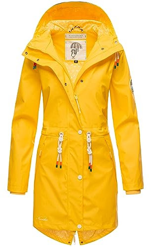 Navahoo Damen Übergangsjacke Regenmantel wasserdicht lang mit Kapuze Tropical Stormoo Yellow Gr. M