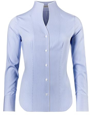 Vincenzo Boretti Blusa, Modern-fit/Corte Ligeramente más angosto, Cuello cáliz, de Rayas - fácil de Planchar Azul/Blanco 40