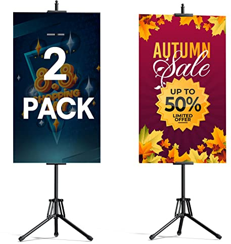 GSOW Poster Stand for Display, 80'' Adjustable Sign Stand Tripod, Retractable Poster Board Stand Double-Sided Banner Stand, Foldable Floor Standing Sign Holder Signage Stand with Portable Bag, 2 Pack