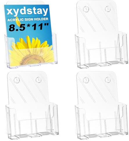 xydstay Acrylic Brochure Holder 8.5x11 Inches Slant Back Design, Clear Display Stand, Plastic Table Stand Sign Holder,Pamphlet Holder Flyer Holder, Acrylic Display Stand, Acrylic Table Signs Plastic Paper Holder for Office, Home, Store, 4 Pack