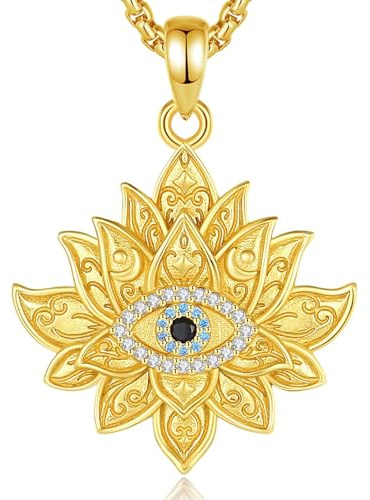 INFUSEU Mandala Oeil Du Diable, Pendentif Argent Sterling 925 Doré Contre Mauvais Œil Bijoux Grecs Avec Protection Talisman Nazar Hamsa Bleu Amulette Cadeau pour Femme