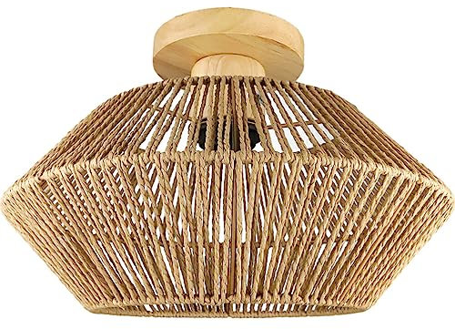 Lámpara Colgante De Ratán Iluminación Colgante Tejida De De Granja Cesta De Cuerda Lámpara De Araña Pantalla De Lámpara Luz De Techo Colgante De Mimbre Para Isla De Cocina