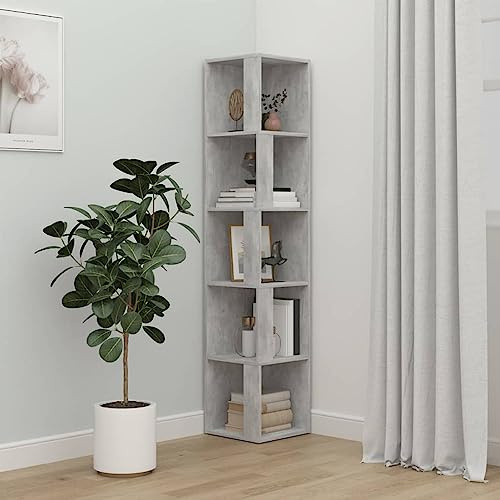 Gecheer Scaffale Angolare Libreria, Cube Porta CD in Legno Multistrato, Grigio Cemento 33x33x164,5 cm