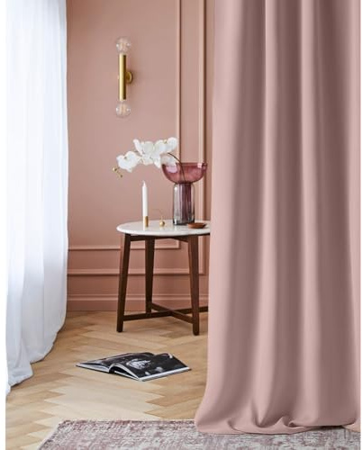 ROOM99 Gardin med veckband Laurel 140 x 260 cm bredd x höjd, mörkläggning, ogenomskinlig skjutgardiner, gardin, vardagsrum, sovrum för skensystem, puderrosa, 1 st