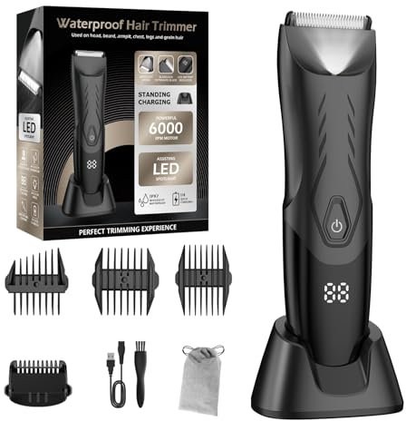 Intimrasierer Mann,Alles-in-Einem Körperhaartrimmer für Männer mit Hautsicherer Klinge, Bodygroomer wasserdichter Elektrischer Rasierer Körperrasierer Herren mit Licht, Ladestation & LED-Anzeige