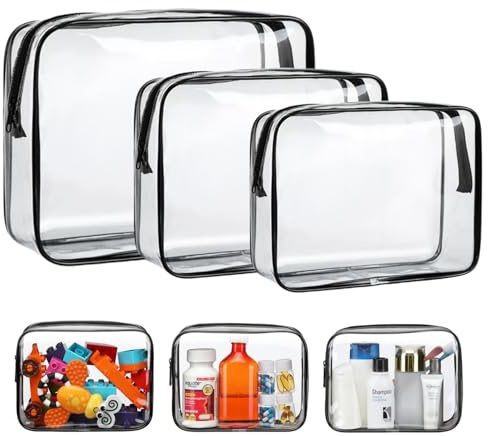 Paquete de 3 Bolsa de Aseo de PVC Portátil e Impermeable, Neceser Transparente, Bolsa de Cosméticos para Transportar Líquidos, Viajes, Baño