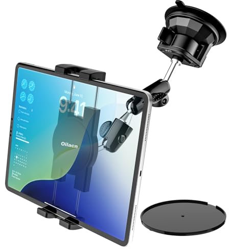 Oilcan Soporte Tablet Coche Ventosa Fuerte, Soporte Tablet Parabrisas Ventana Salpicadero Camión con Brazo Metal Ajustable para iPad Pro Air Mini, Galaxy Tab, Fire HD, Móvil, 4-12.9