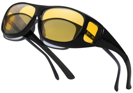 SIPHEW Night Driving Over Glasses, Anti Glare Night Vision Fit Over Glasses, Yellow Polarised Headlight Glasses for Men & Women