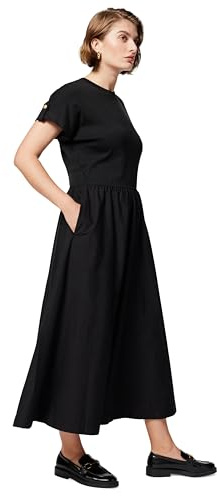 Tommy Hilfiger Donna Abito a T-Shirt Modern Cody Midi Mix Fit & Flare, Nero (Black), L