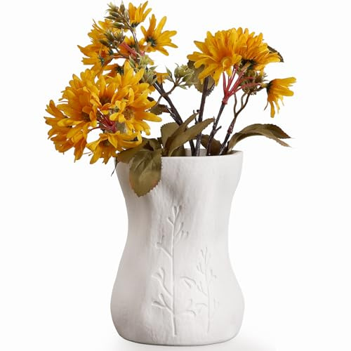 Autumnlife Keramikvase 16 cm – Kleine Weiße Boho-Knospenvase für Blumen, Geometrische Deko für Wohnzimmer, Esstisch & Büro