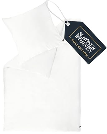 Schöner Wohnen, biancheria da letto in raso, 155 x 220 cm, in cotone bianco, set di biancheria da letto di lusso, 2 pezzi, morbido e traspirante, 1 copripiumino e 1 federa da 80 x 80 cm, con