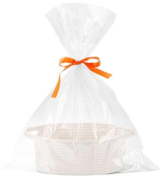 Eyands White Small Baskets for Gifts Empty, Woven Gift Basket with Bag and Ribbon, Cotton Rope Kids Dog Cat Toy Bin Box, Cute Baby Nursery Organizer, Decorative Storage with Handles