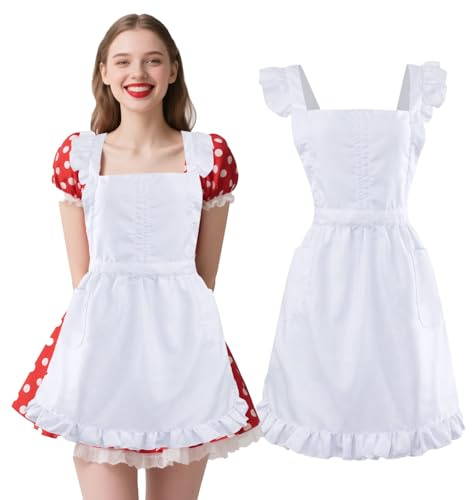 EQLEF Limpieza delantales para las mujeres, clásico delantal vintage para las mujeres con bolsillo blanco acariciado francés Limpieza accesorios de disfraz para Halloween Vestir fiesta Carnaval