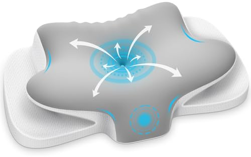 Ehomfory Almohada Cervicales y Cuello, Transpirable Almohada Cervical de Espuma Viscoelástica, 2 en 1 Almohada Ergonómica para Dormir de Lado, Boca Arriba y Boca Abajo