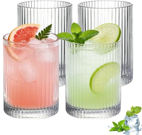 250 ml ribbade longdrinkglas uppsättning om 4 räfflade glas, räfflade dricksglas, set med ribbade glas, för iskaffe, öl, vatten, juice, mojito, för camping, fest, diskmaskinssäker