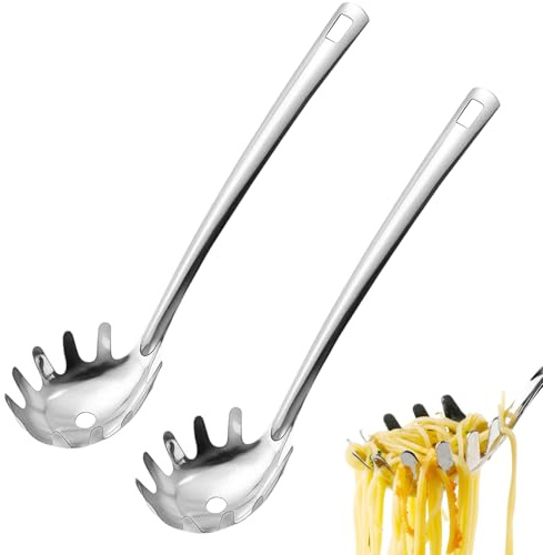 Cuchara de espagueti, cuchara de pasta de acero inoxidable, pinzas para espaguetis de acero inoxidable, práctico utensilio de cocina para espaguetis y pasta, servir y escurrir eficientemente, apto