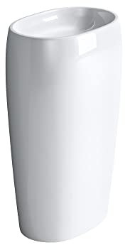 doporro Lavabo Colonne Ovale Blanc Vasque sur Pied Solid Surface Lave Mains pour Salle de Bain 53,5x36x85cm Colossum32