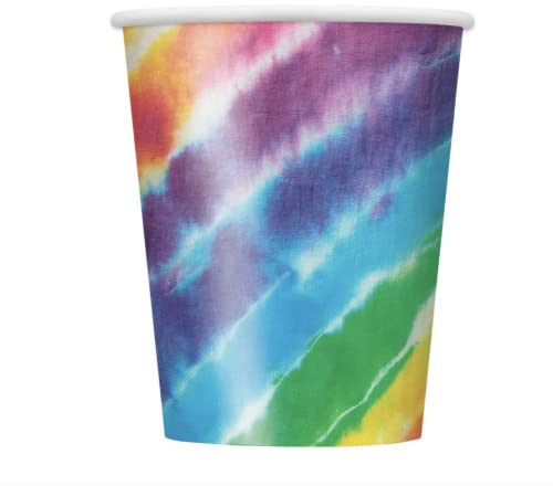 Unique Party 99106 - 9oz Rainbow Tie Dye Paper Cups, 8 Count (Pack of 1)