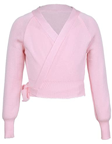 MSemis Kids Girls Ballet Dance Wrap Tops Crop Top Sweater Long Sleeve Ballerina Crossover Cardigan Dancewear Pink 4-5 Years