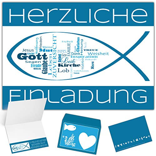 15 Einladungskarten zur Kommunion Konfirmation Taufe mit Umschlag WORTWOLKE - edle Klappkarten für Jungen & Mädchen Einladung Karten von BREITENWERK