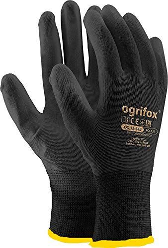 Ogrifox 24 Paar schwarze PU-beschichtete Nylon-Arbeitshandschuhe für Gartenarbeit, Bauarbeiter, Mechaniker
