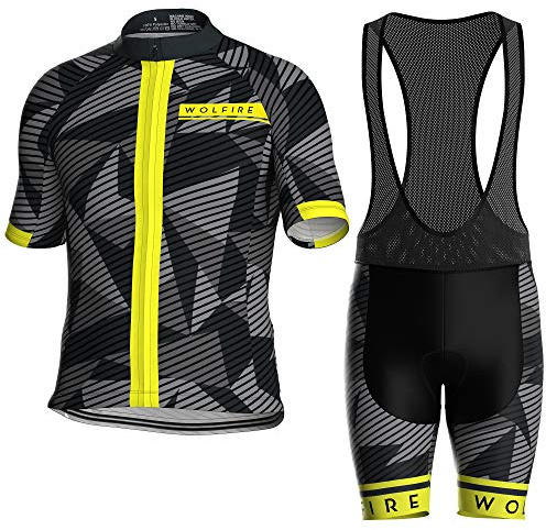 WOLFIRE WF Traje Ciclismo Hombre, con 20D Gel Pad Bib Acolchado, Maillot y Culotte MTB, para Verano y Equipación Ciclismo