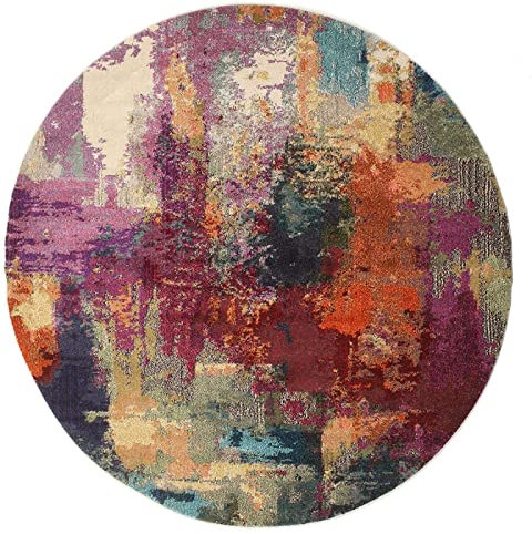 Rururug Modernes Design Runden Teppich rutschfeste, Kurzflor Teppich Braun Hellbraun Gelb Dunkelrot Treppe Waschküche Teppich Küche Bodenmatte Waschbar Teppich ø 60CM