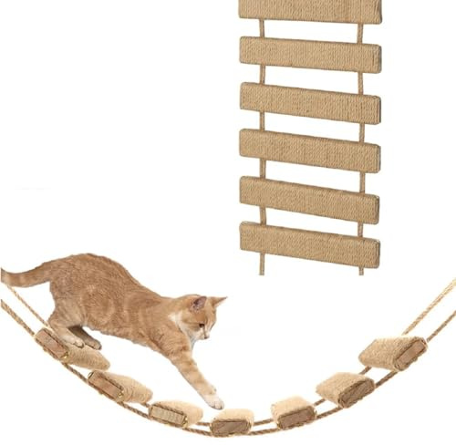Katt klättringsstege väggmonterad kattbro massivt trä husdjursmöbler katt hampa bur sisalrep hyllor kattunge leksaker trädtorn (hel sisalstege 50 cm)