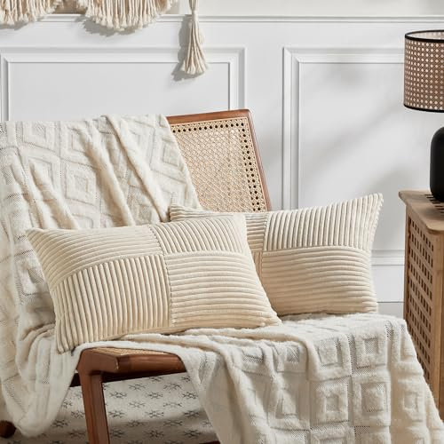 FDTERN 2er Set Khaki Beige Kordsamt Kissenbezug 30x50CM Weich Moderne Dekorative Kissenbezüge Kissenhülle Dekokissenbezug Sofakissen Dekokissen Boho Deko für Sofa Schlafzimmer Wohnzimmer Balkon