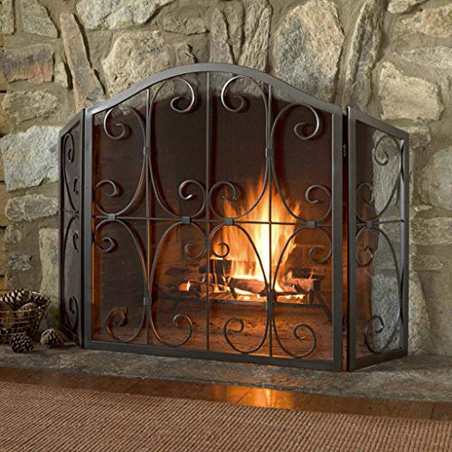 Cheminée Barrière Panneau de feu pliant en fer 3 pièces, barrière de flamme d'étincelle, protection de cheminée de sécurité en maille métallique large for la cuisson au bois et au charbon, poêles, gri