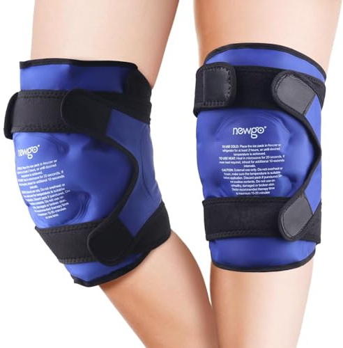 NEWGO Ajustable Bolsas de hielo para Reemplazo de Rodilla, Compresas de Gel Reutilizables para Envolver toda la Rodilla, Doble Cara Compresas Frías y Calientes (Azul oscuro-2 unidades)
