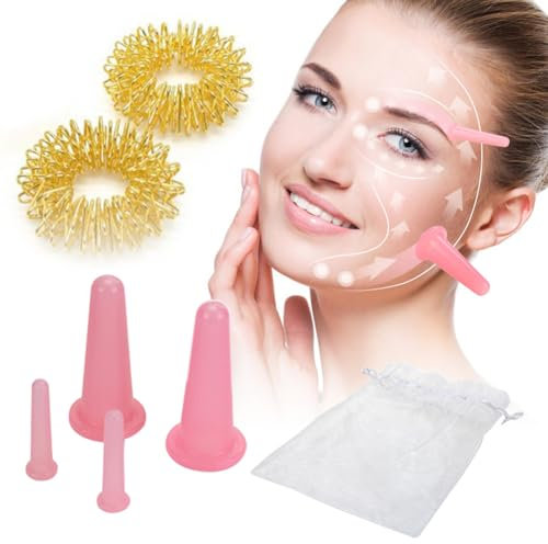 Ventosas Faciales,Anillo de Acupresión,Ventosa Silicona,Anillo masajeador Dedos,Ventosas Celulitis,para el Cuidado Facial y el Masaje,2 Tamaños (Rosa)