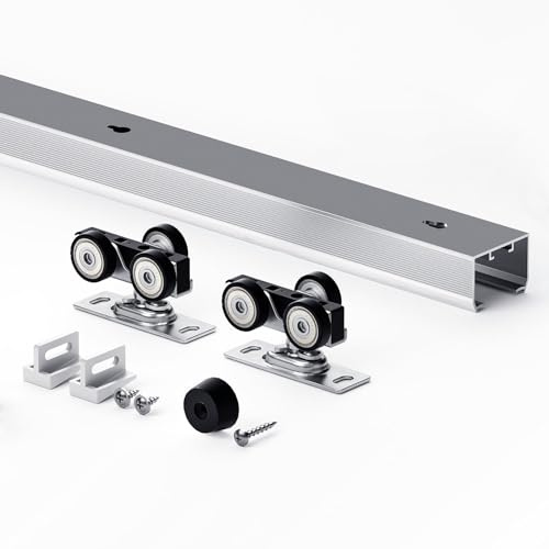 EaseLife 8FT/96in Sliding Pocket Door Hardware Kit,Commercial Grade,Aluminum Box Rail Kit,Slide Smoothly Quietly,Easy Install,No Door (92.5in Track Kit for 23~48 Wide Single Door)