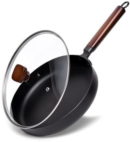 Yngleddy Frying Pans, 26CM Non Stick Frying Pan Skillet with Lid No Chemical Coated, All Stove Induction Compatible