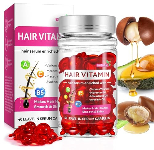 Hair Vitamin Serum Capsule, Haarvitamin Serum Kapseln, Marokkanischem Macadamia Avocadoöl, Enriched with Vitamins A C E & B5, Spendet Feuchtigkeit, Repariert Geschädigtes (40pc)