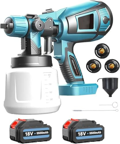 ANUPTTA Farbsprühsystem, Ersatz für Makita, Lackierpistole mit 2x5500mAh Akku und Ladegerät, 1000ml Behälter, für Wände, Decken, Möbel, Gartenzaun