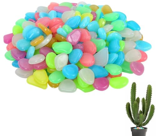 WeddHuis 100 pezzi di ciottoli fosforescenti, decorazioni per sentieri da giardino, fioriere, acquari, pietre in resina (colorate, fluorescenti)