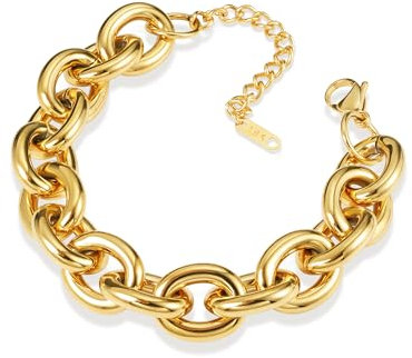 ALEXCRAFT Gold Armband Für Damen, Kubanisches Gliederkettenarmband Klobiges Panzerkettenarmband Gold Kubanisches Handkettenarmband Hip Hop Klobiges Armband Kettenschmuck Für Frauen Und Mädchen