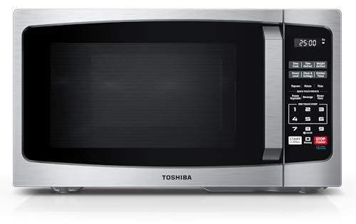 TOSHIBA ML-EM09PA(SS) Small Microwave Oven with 6 Auto Menus, Mute Function, LED Lighting, Countertop Microwave Perfect for Apartments, 0.9 Cu Ft, 10.6 Inch Removable Turntable, 900W, Stainless Steel